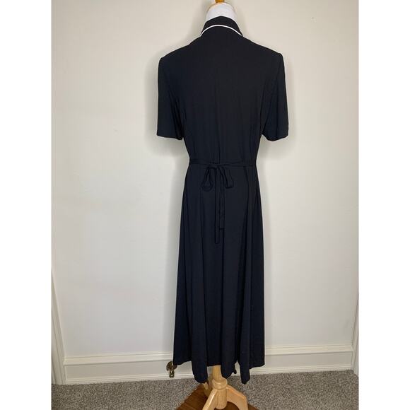 Leslie Fay Black Midi Dress Button Front Sz ? Medium - Picture 3 of 8